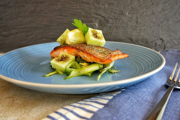 Sea Trout with pickled Cucumber and Asparagus